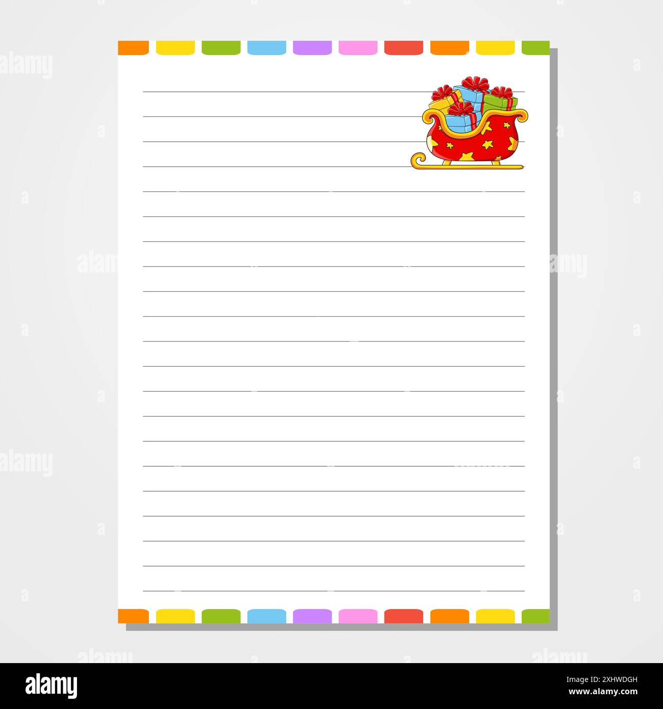 Sheet template for notebook, notepad, diary. Lined paper. Cute character. With a color image. Isolated vector illustration. cartoon style. Stock Vector