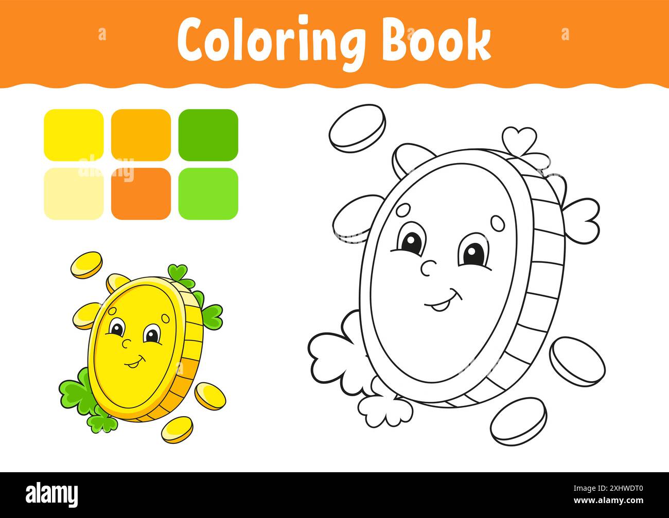 Coloring book for kids. Cheerful character. Cute cartoon style. Fantasy ...