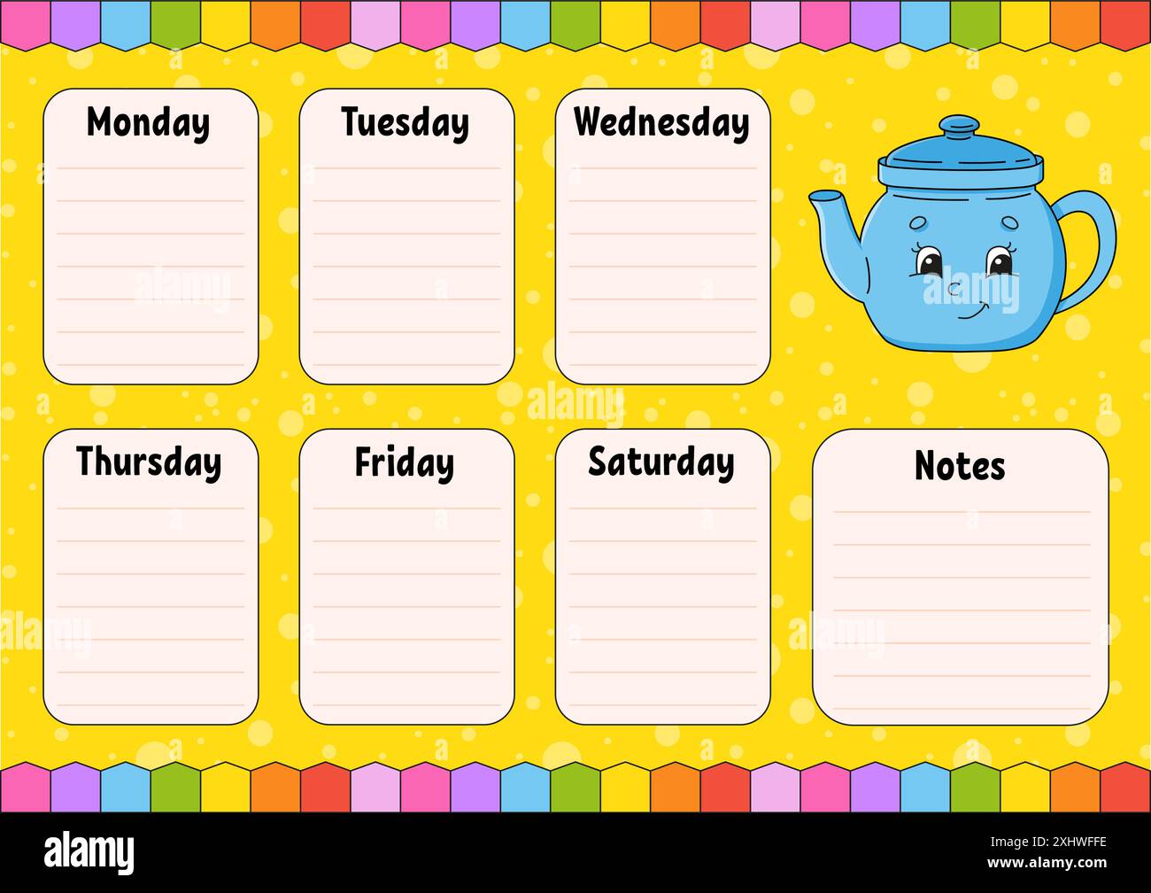 School schedule. Timetable for schoolboys. Empty template. Weekly planer with notes. Isolated color vector illustration. cartoon character. Stock Vector