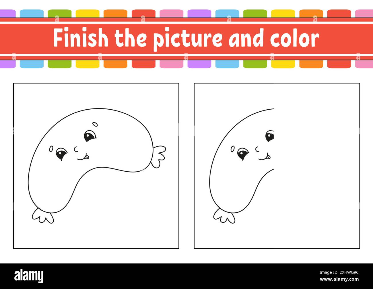 Finish the picture and color. cartoon character isolated on white ...