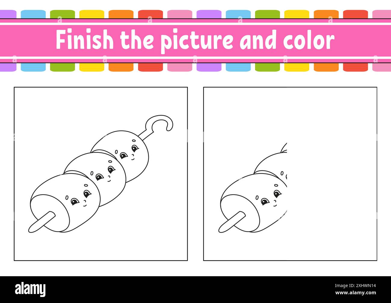 Finish the picture and color. cartoon character isolated on white ...
