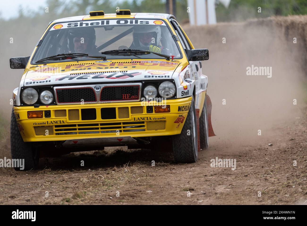 1988 Lancia Delta Integrale, Lancia Delta HF rally car on the rally stage at the Goodwood Festival of Speed 2024 motorsport event in West Sussex, UK. Stock Photo