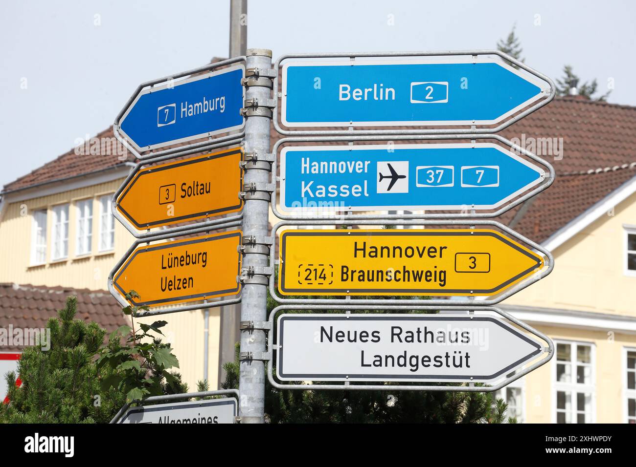 Signposts To The Highway And Country Road Traffic Signs Germany Stock 