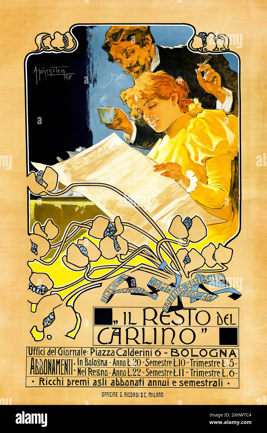 HOHENSTEIN Adolfo - Il Resto del Carlino, Bologna, c. 1900s. - Art Nouveau  vintage print Stock Photo - Alamy, image size:856x1390