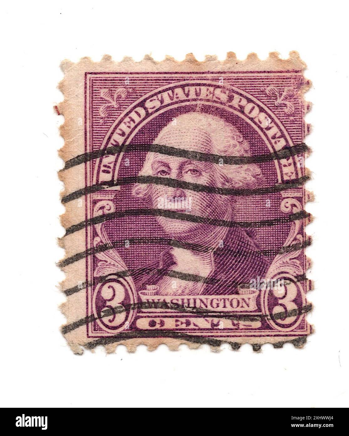 A vintage George Washington postage stamp from the USA on a white background. Stock Photo