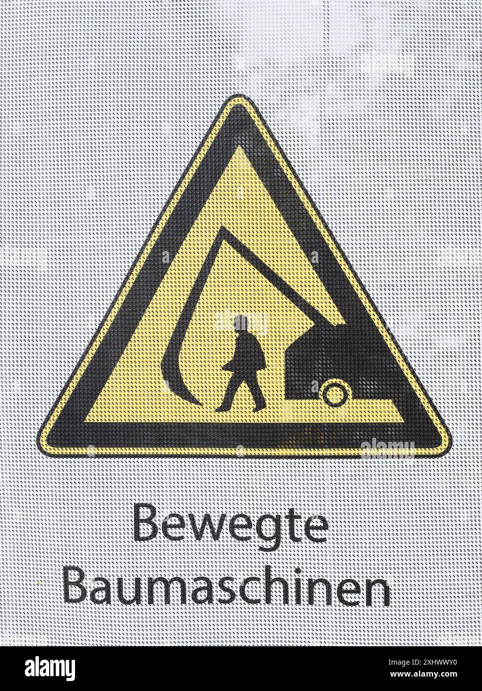 Yellow warning sign for moving construction machinery, Germany Stock ...