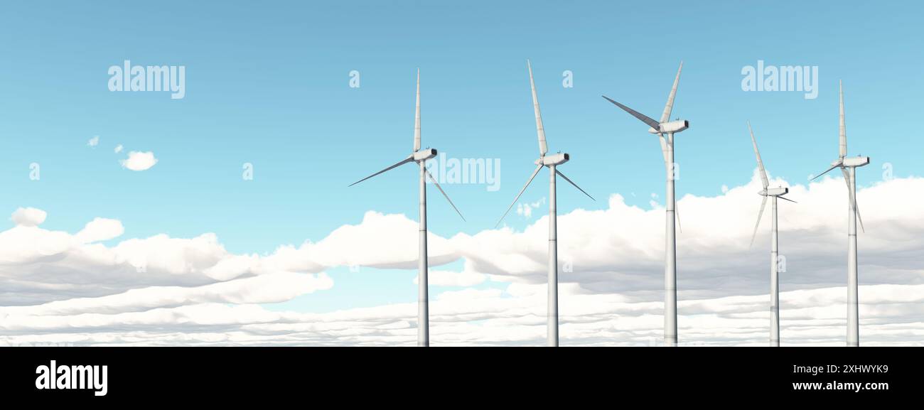 Wind turbines against a blue sky with clouds Stock Photo - Alamy