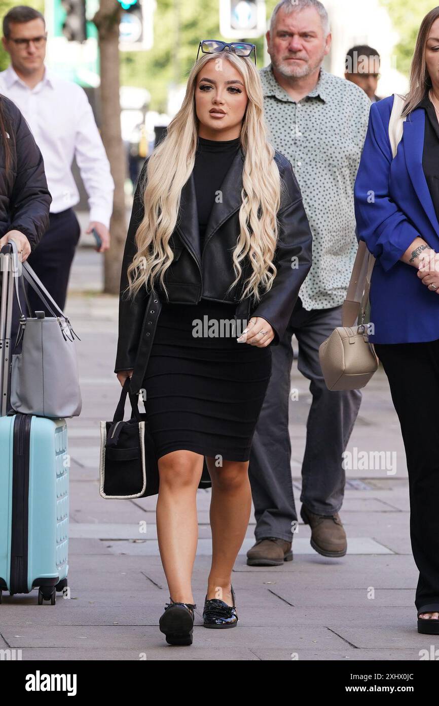 Victoria Thomas Bowen arrives at Westminster Magistrates Court in London  charged with assault by beating and criminal damage after a milkshake was  thrown over Reform UK leader Nigel Farage in Clacton on