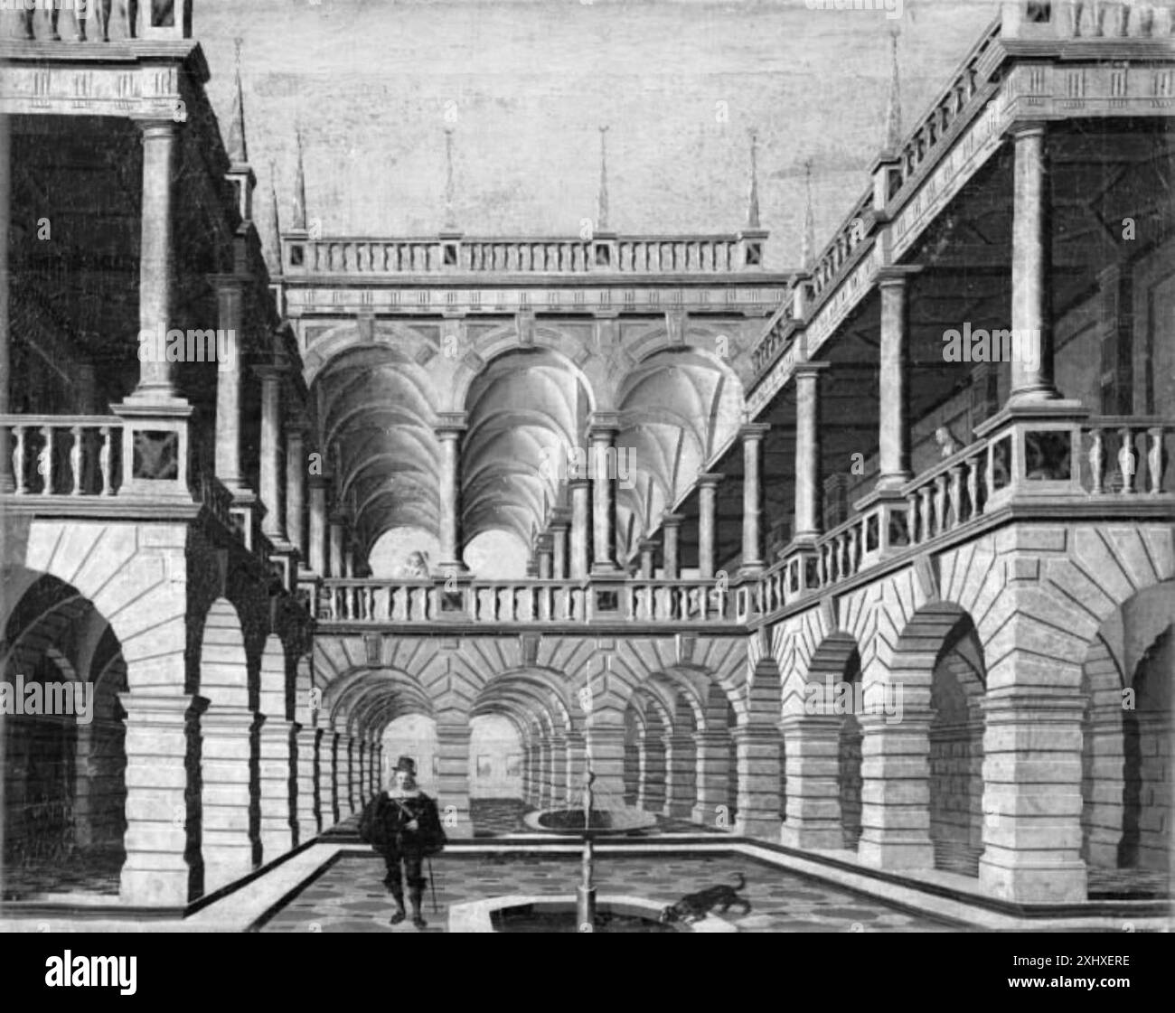 Northern Renaissance Style Building Painting 'Courtyard with Arcades' by Gabriel Engels (1592–1654) and E.G ...