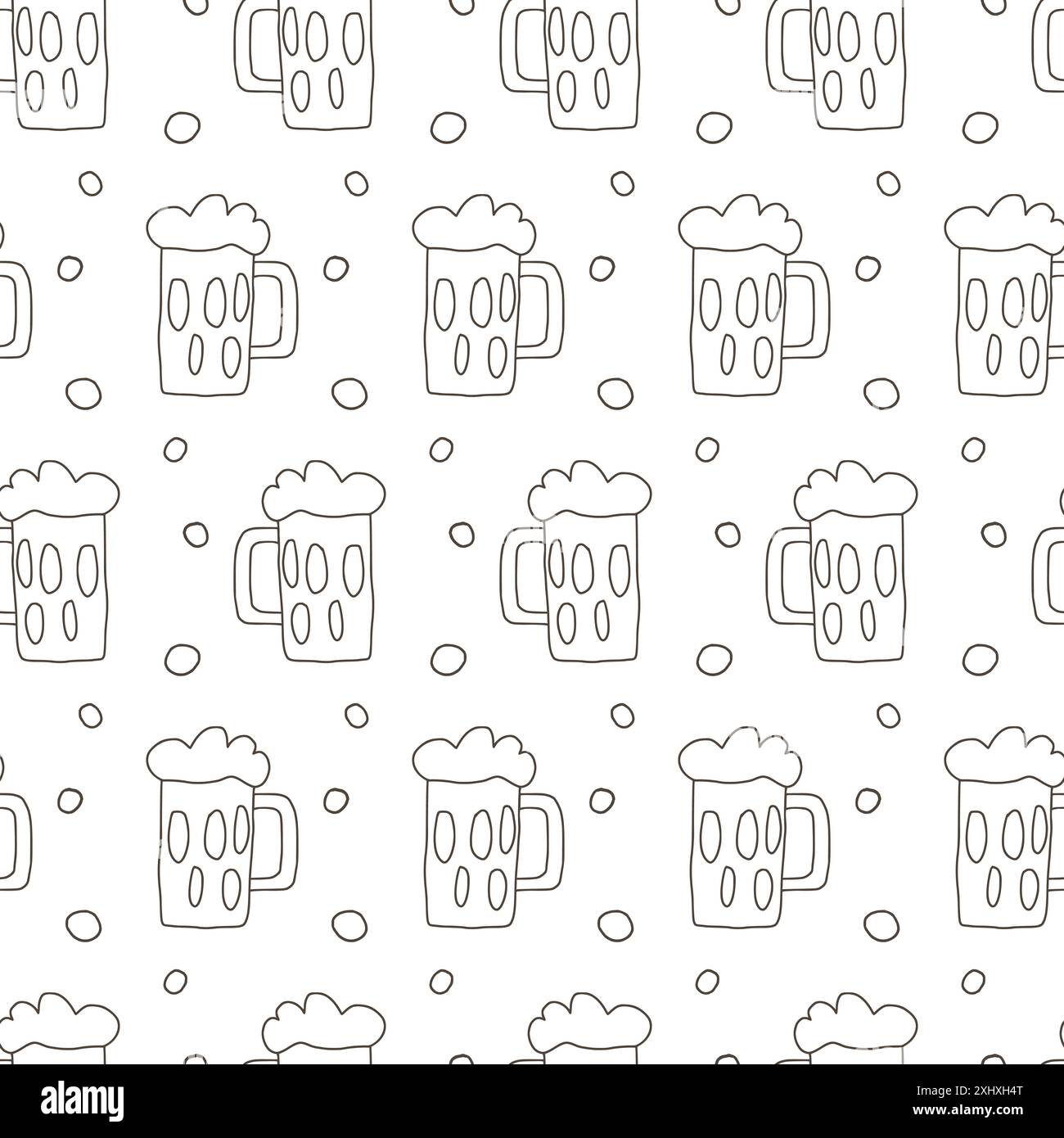 Beer repeat background. Doodle mug with alcohol seamless pattern ...