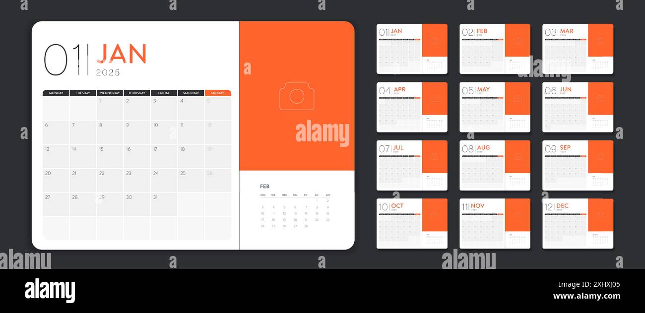 Calendar template 2025 creative minimal business monthly. Desk, wall