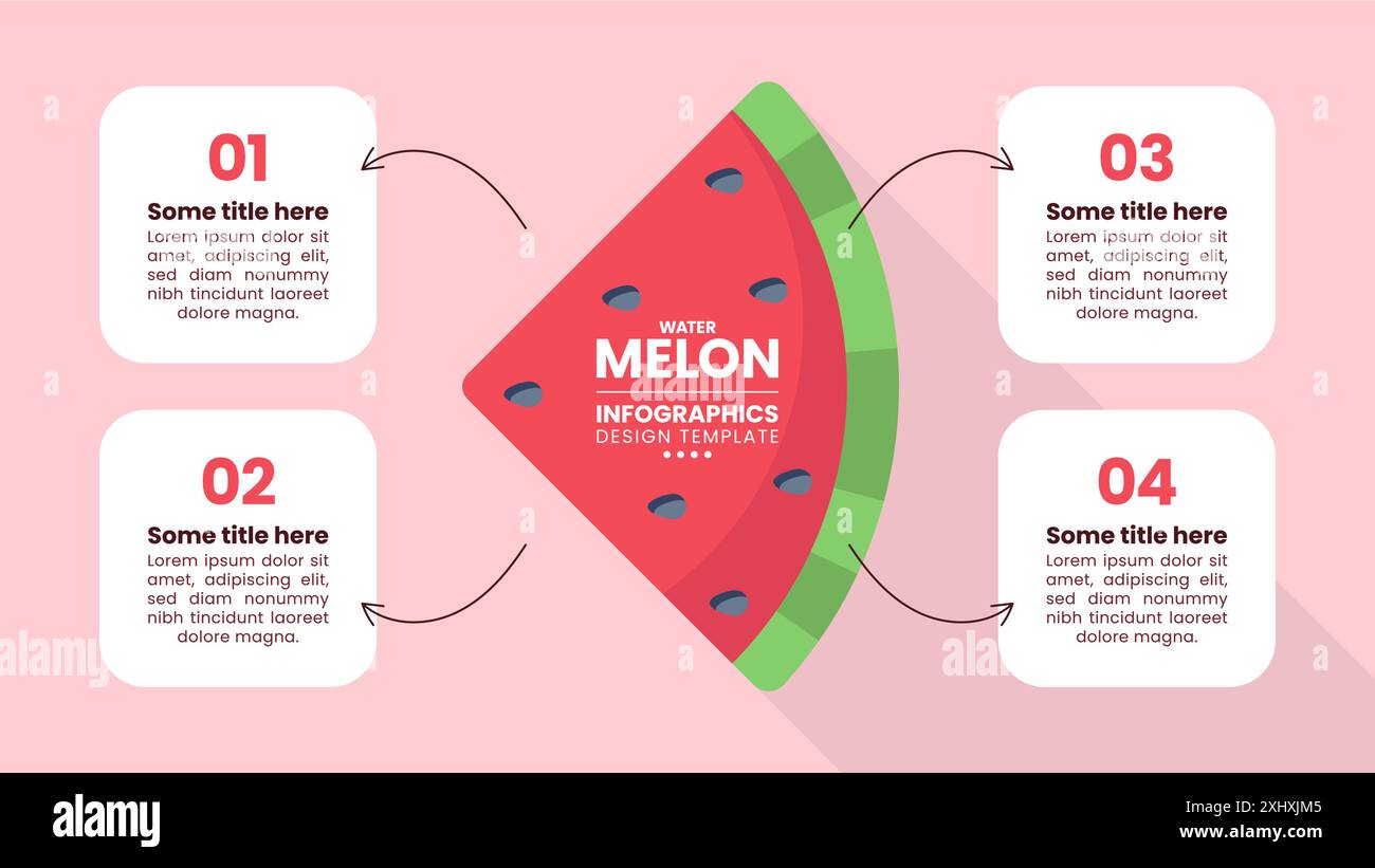 Infographic template with 4 options or steps. Watermelon. Can be used for workflow layout, diagram, banner, webdesign. Vector illustration Stock Vector