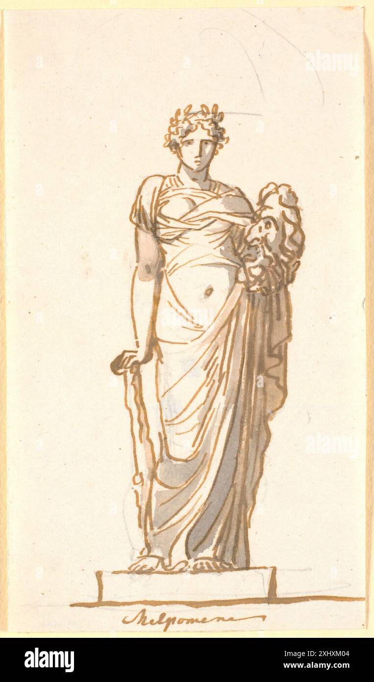 Attributes Drawing A drawing of Melpomene, the muse of tragedy, depicted with classical ...