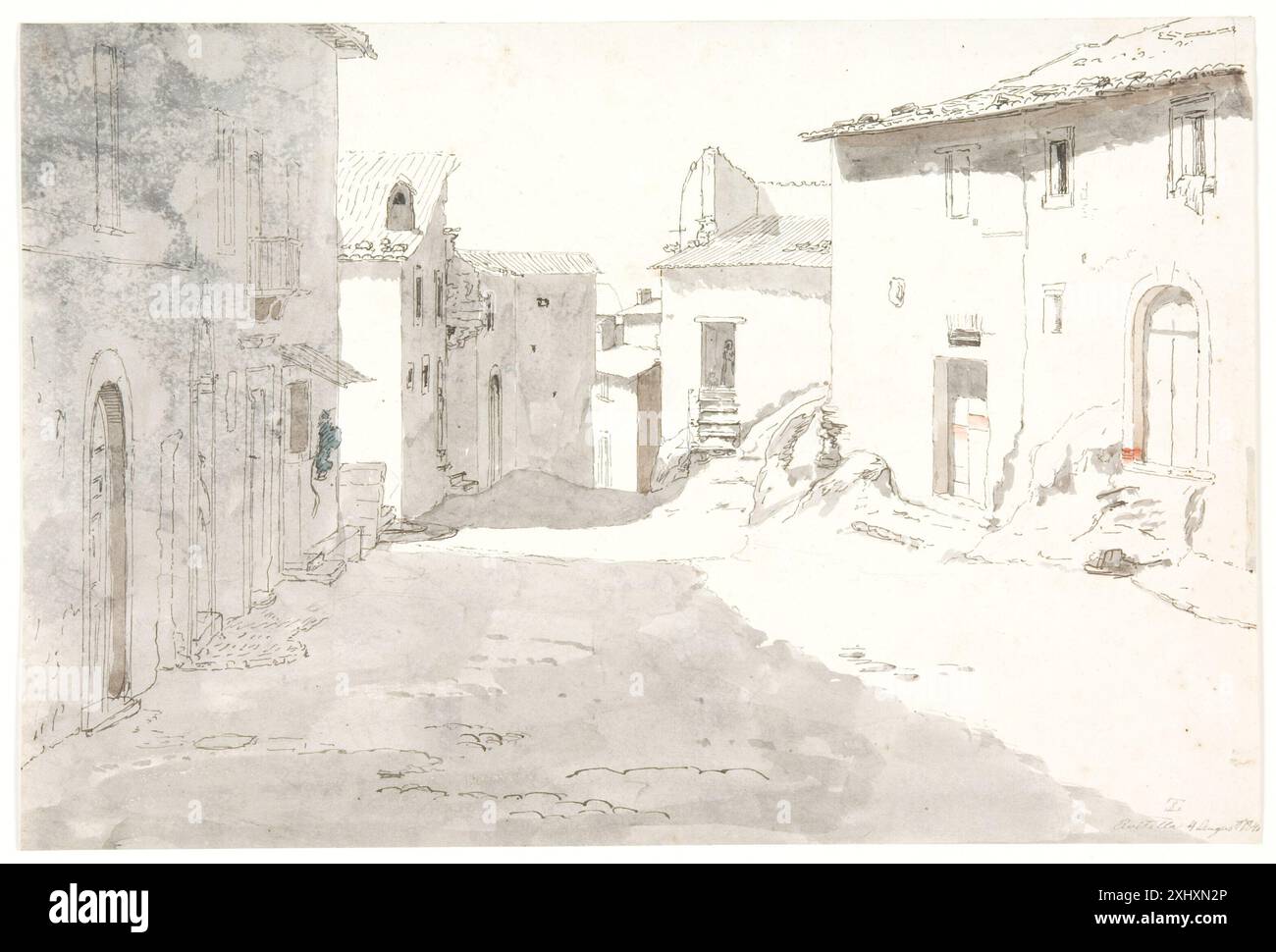 Thorald Drawing by Thorald Læssøe depicting a street scene in Civitella ...