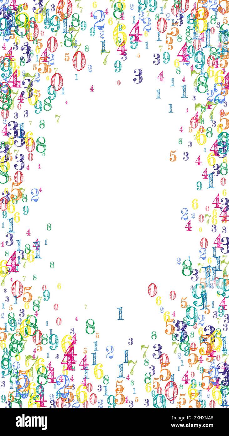 Scattered numbers. Colorful childish digits flying chaotic. Back to ...