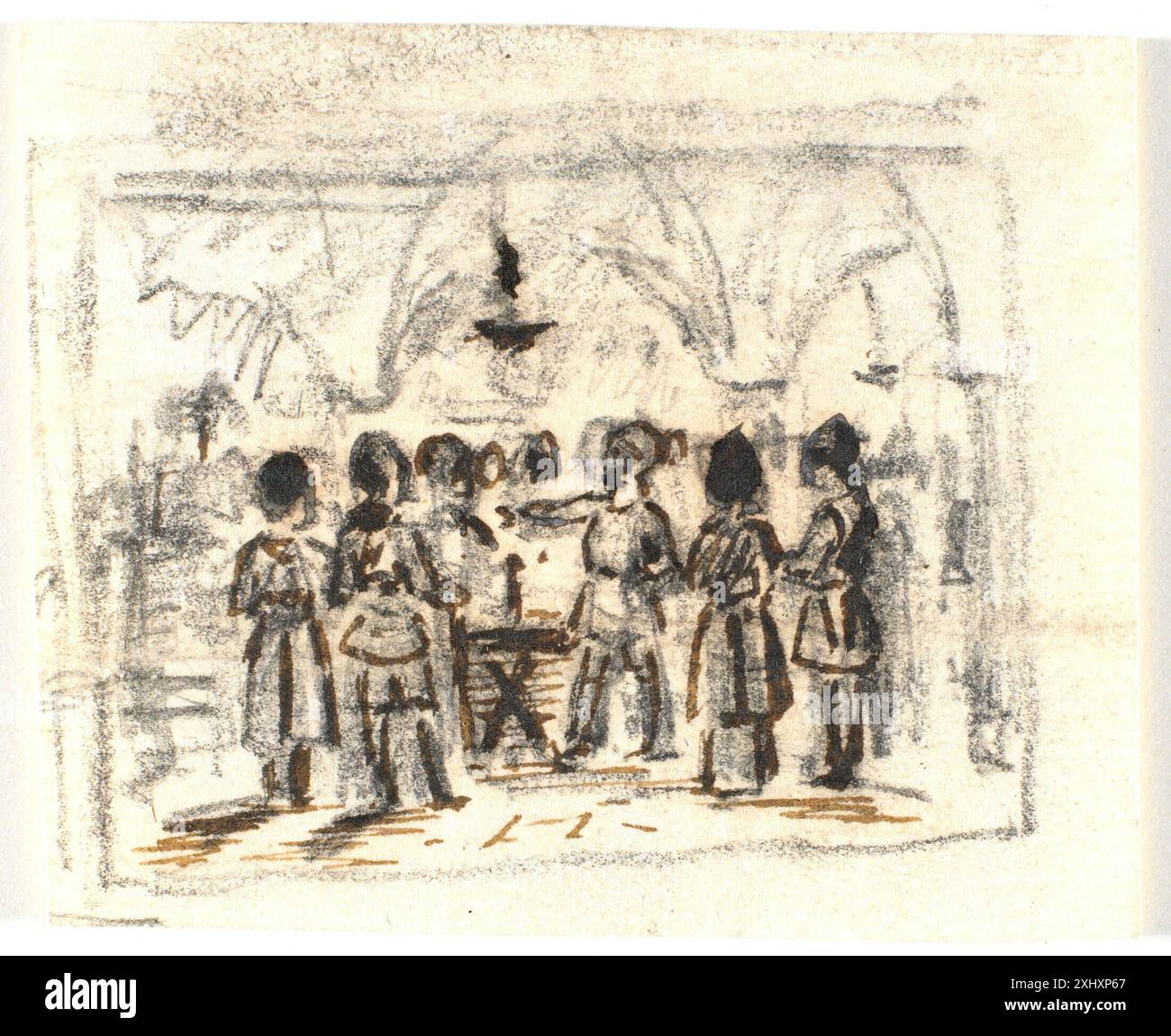 This drawing by Martinus Rørbye depicts a composition draft with a ...