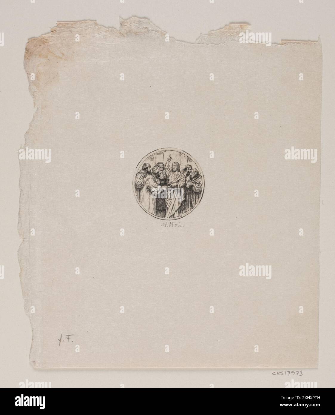 An etching and print by Axel Hou depicting a coin representing tax ...