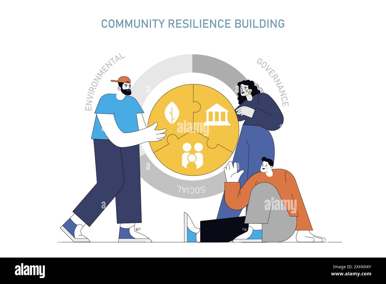 Community resilience building concept. Illustration of people uniting ...