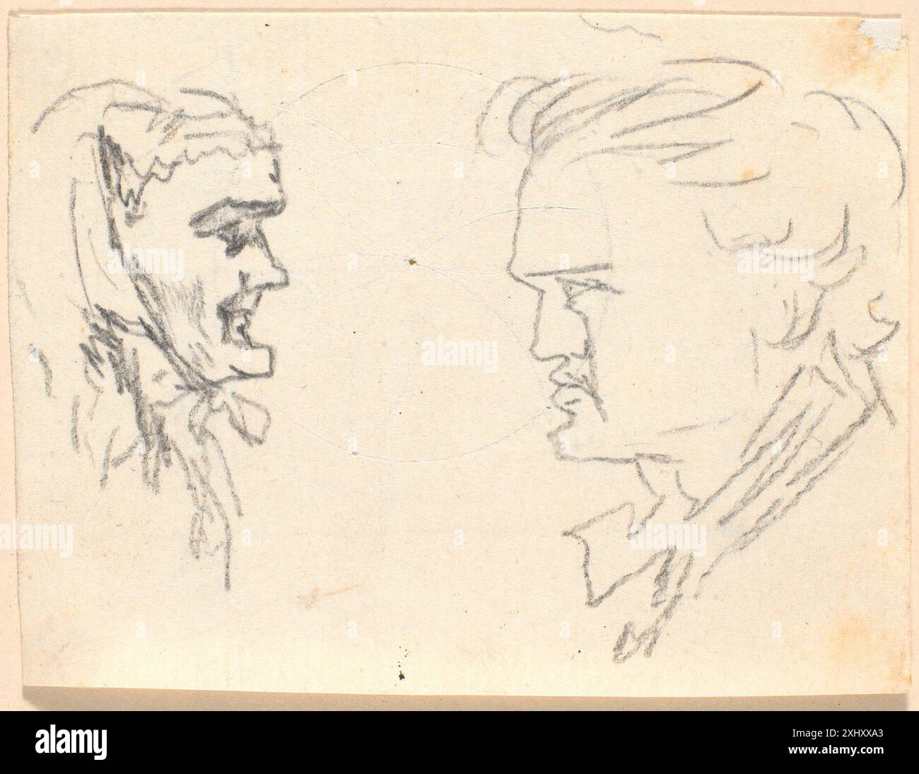 Drawing by Jens Juel showing two profiles facing each other, focusing ...