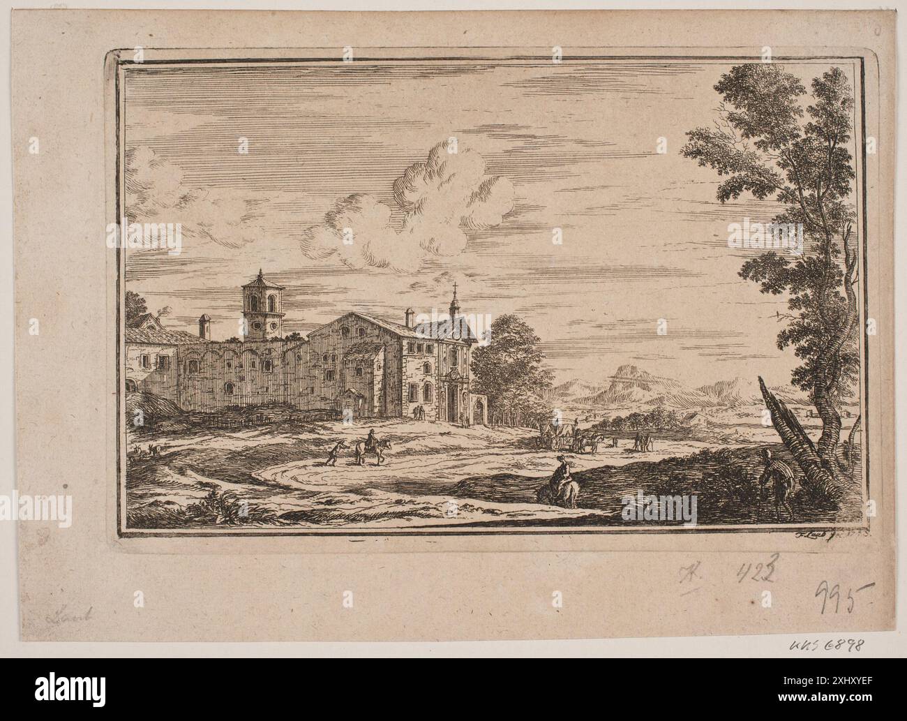 Engraving by Frederik Laub (1729-1809) depicting a monastery building ...