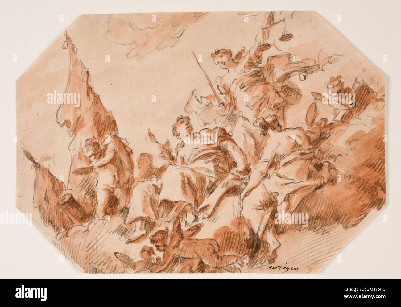 Drawing by Gaspare Diziani illustrating allegorical figures of Justice ...