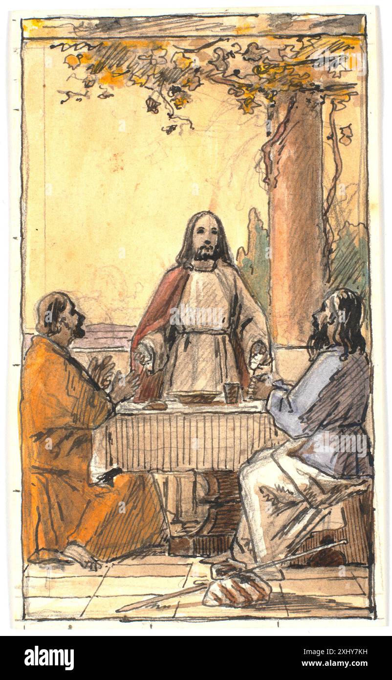 Christ and the two disciples in Emmaus Rørbye, Martinus 1803 - 1848 Watercolour, Drawing Kristus og de to disciple i Emmaus Stock Photo