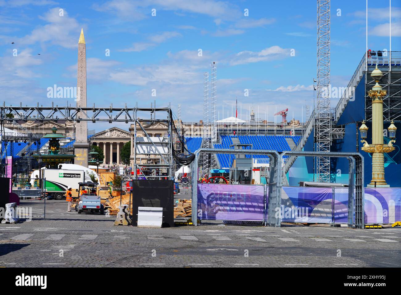 PARIS, FRANCE -13 JUL 2024 – View of preparations for the 2024 Paris Summer Olympics, Games of the XXXIII Olympiad, on the streets of Paris in July 20 Stock Photo