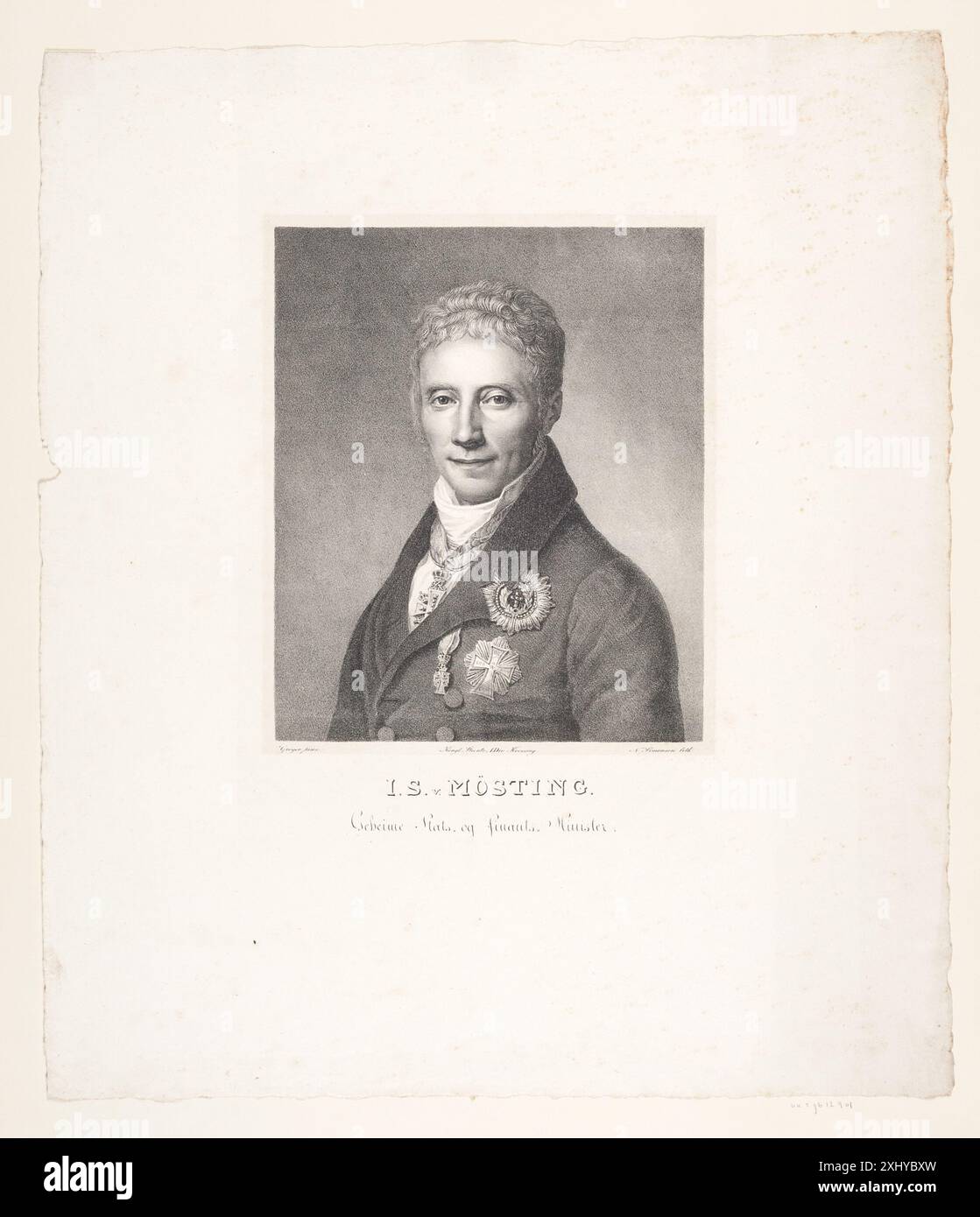 Johan Sigismund Møsting Simonsen, Niels 1807 - 1885, Gröger, Friedrich Carl 1766 - 1838, Krossing, N.B. 1795 - 1854 Lithograph, Print Danske portrætter i kobberstik, litografi og træsnit: en beskrivende fortegnelse, P.B.C. Westergaard, nr. 8371, C 3997:1-2 da, 1930-1933 Johan Sigismund Møsting Stock Photo