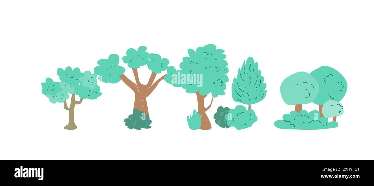 childrens landscape elements collection. Mountains and river backgrounds set. Stock Vector