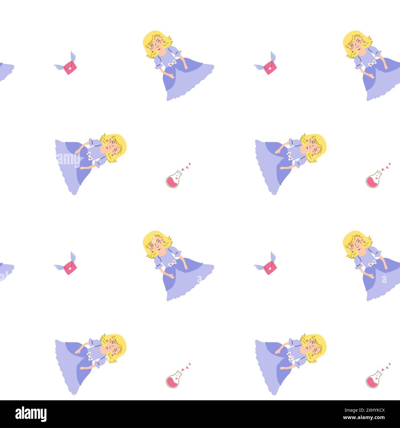 Childrens fairy pattern with princess and castle. Cute fantasy world ...