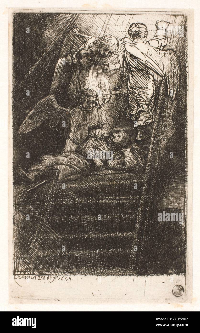 Engraving by Rembrandt van Rijn showing Jacob's ladder, depicting ...
