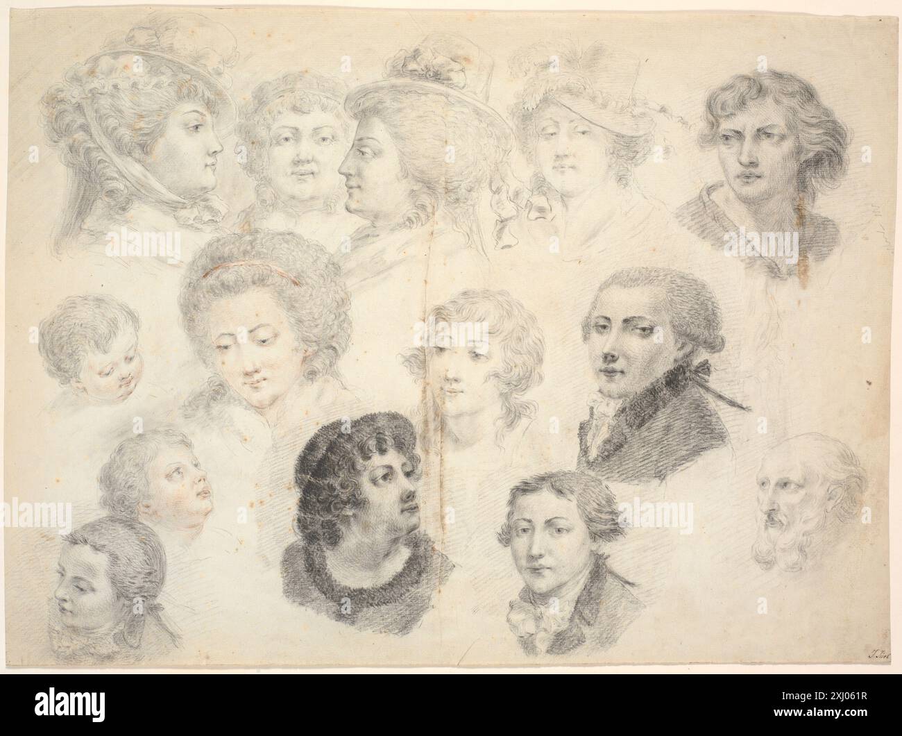 Multiple Human Drawing Drawing sheet by Jens Juel containing multiple human heads as study ...