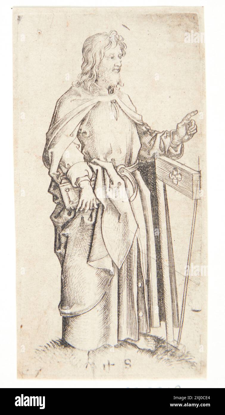 Copper engraving by Martin Schongauer illustrating the apostle James ...