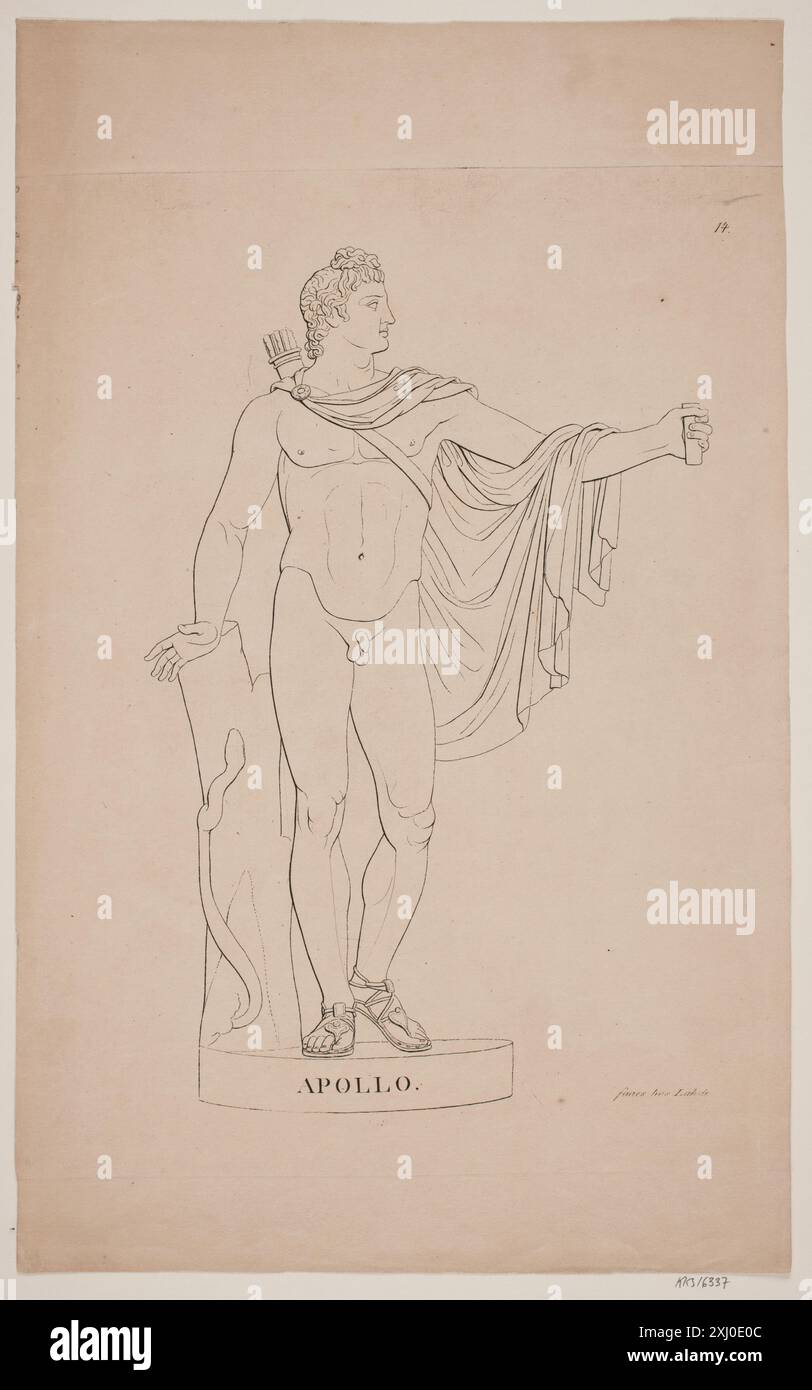 Engraving by Gerhard Ludvig Lahde representing the classical god Apollo ...