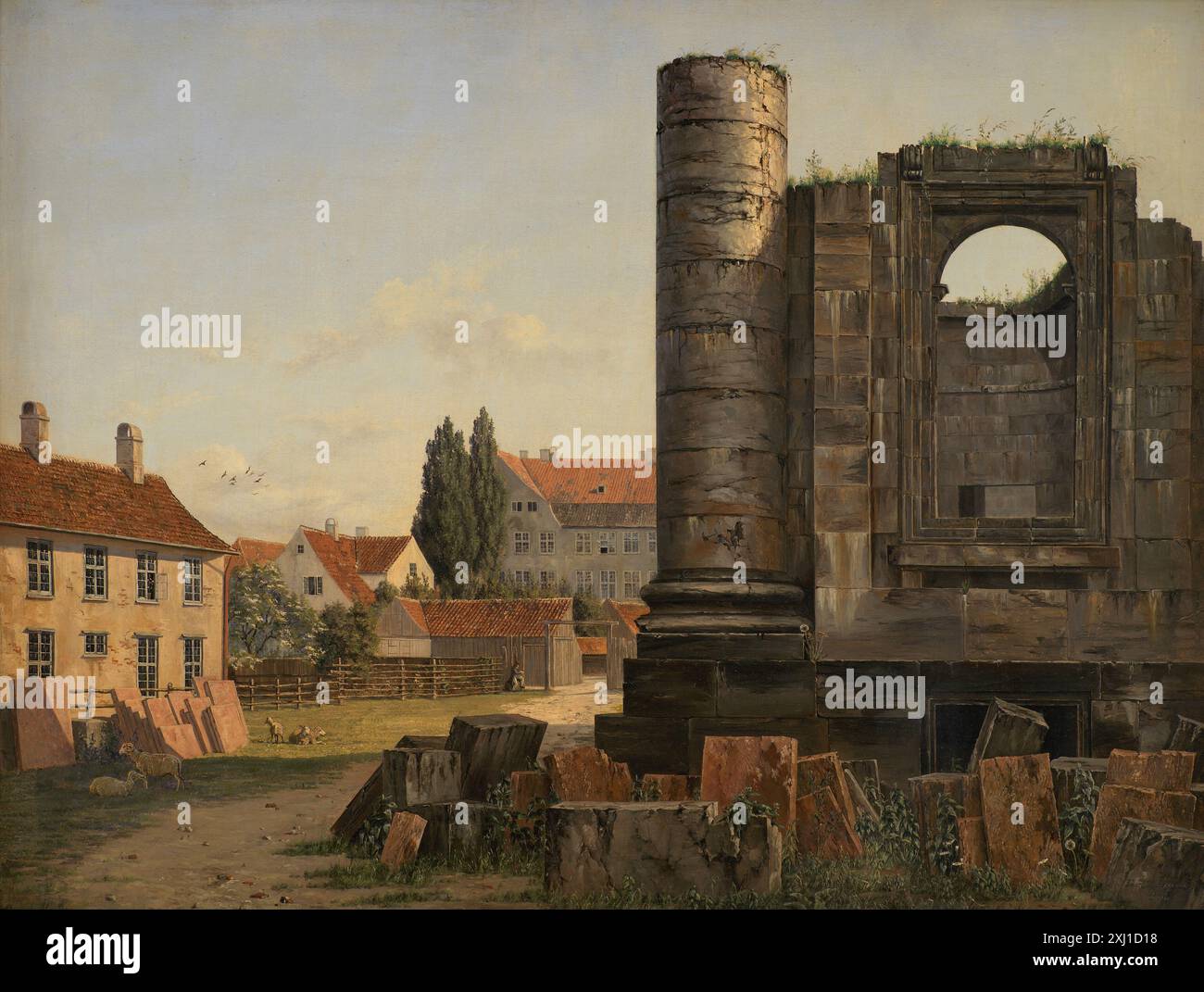 Thorald Painting by Thorald Læssøe depicting Marmorpladsen in Copenhagen with ...