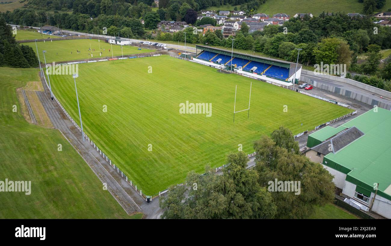 Aerial drone view of Mansfield park home ground of Hawick Rugby ...