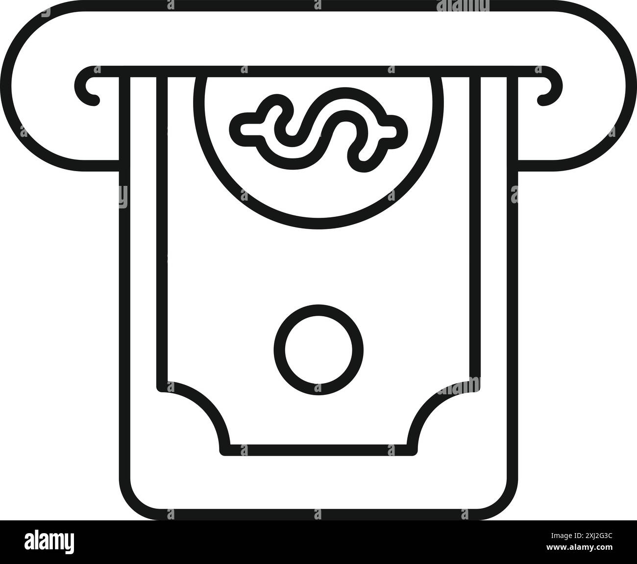 Line icon of an atm dispensing a banknote, representing financial ...