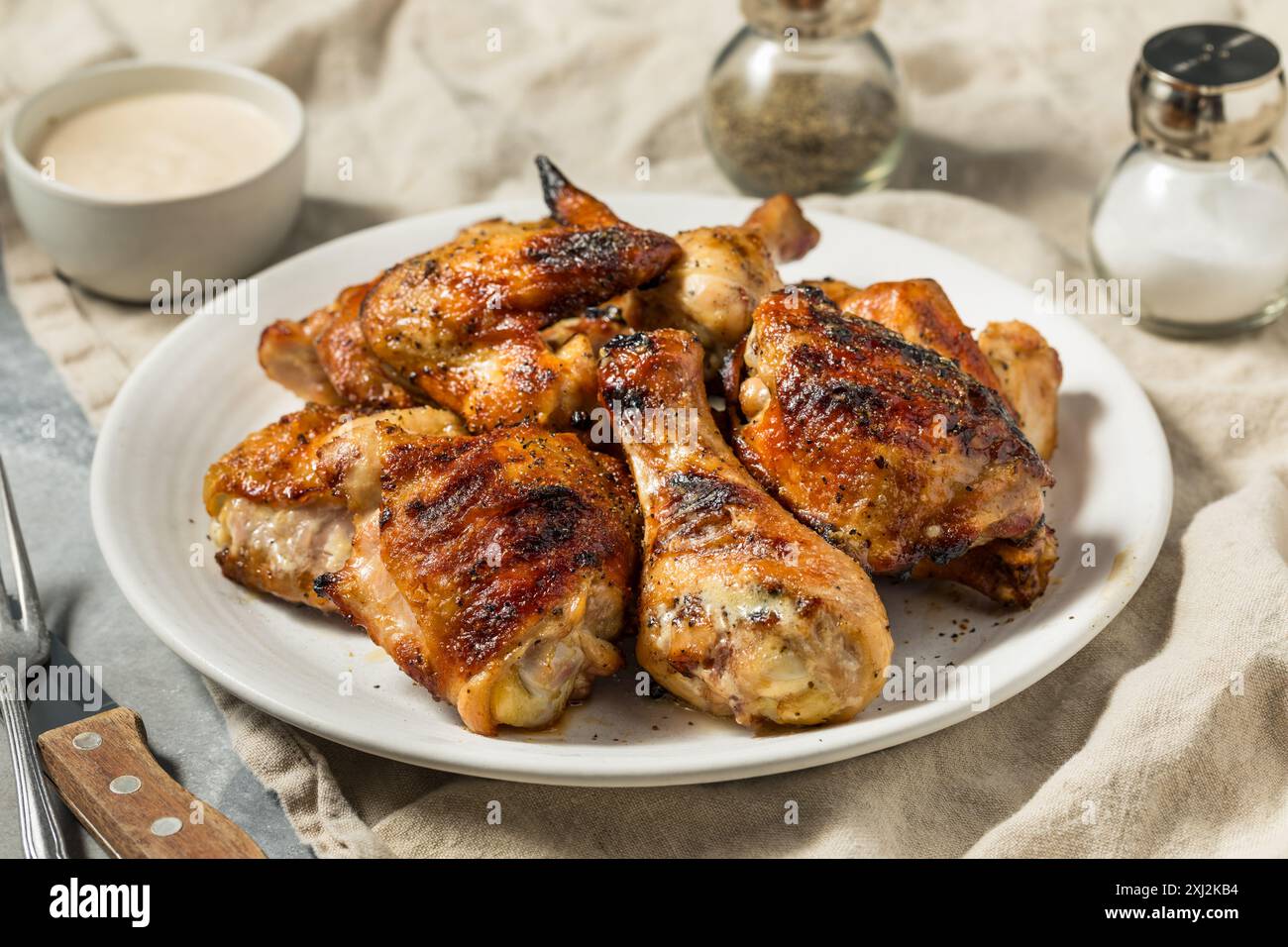 Homemade Barbecued Chicken Wings and Legs with Alabama White Sauce ...