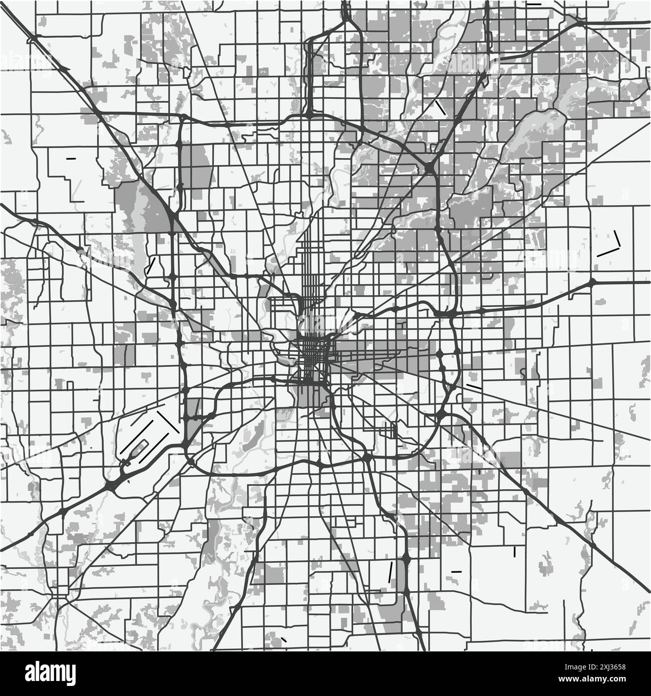 Map of Indianapolis in Indiana in grayscale. Contains layered vector
