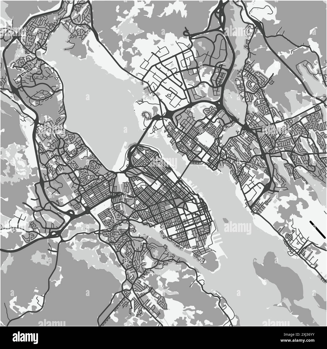 Map of Halifax in Canada in grayscale. Contains layered vector with roads water, parks, etc. Stock Vector