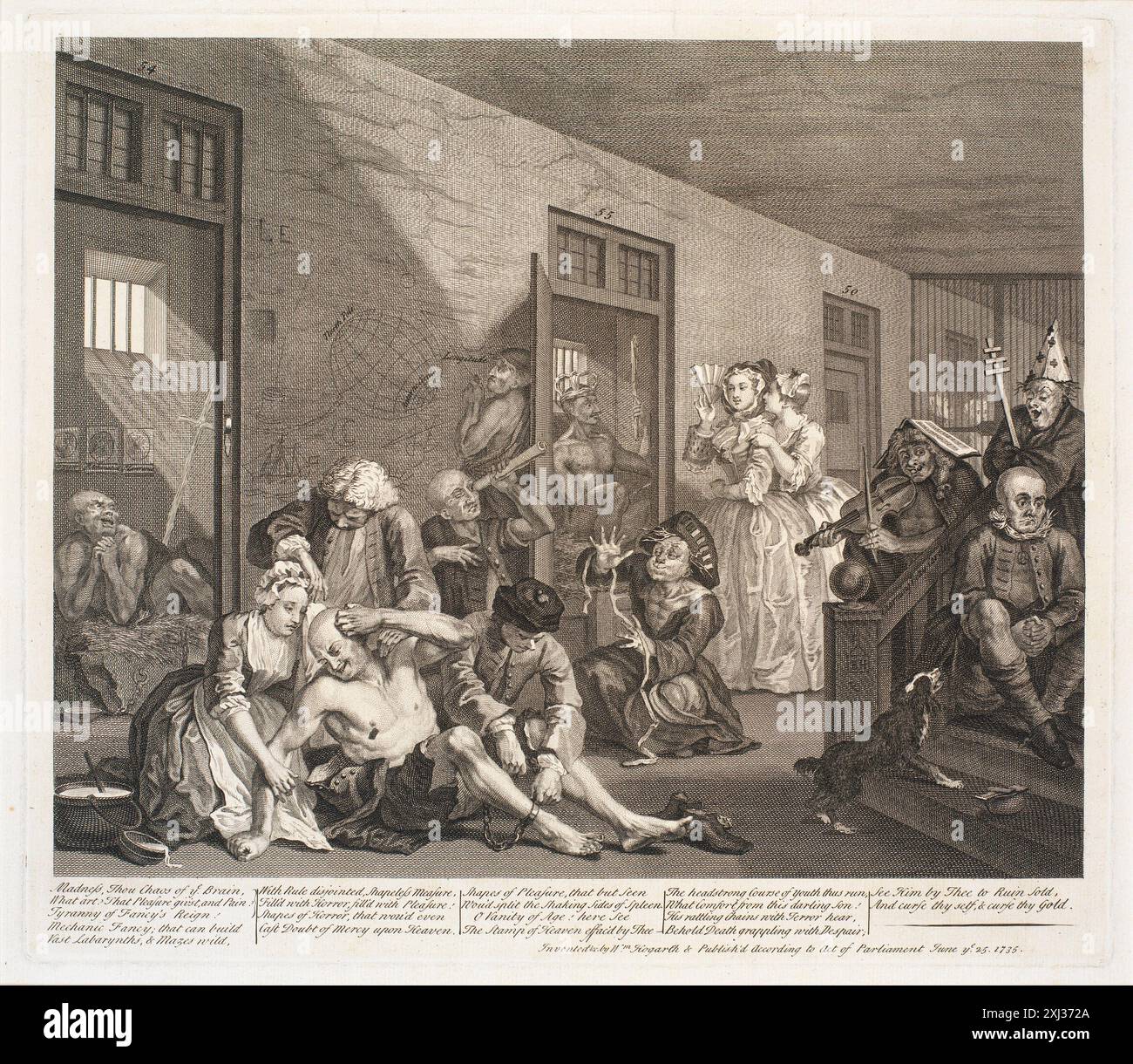 Copper engraving by William Hogarth depicting a scene from 'A Rake's ...