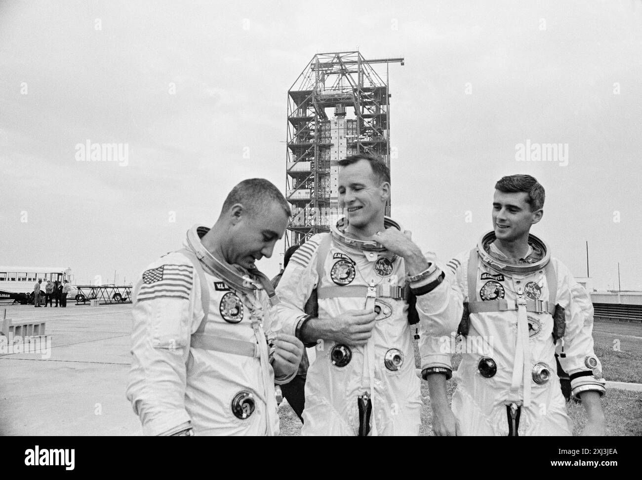 Apollo astronauts, as the crew of the first Apollo flight, posed for ...