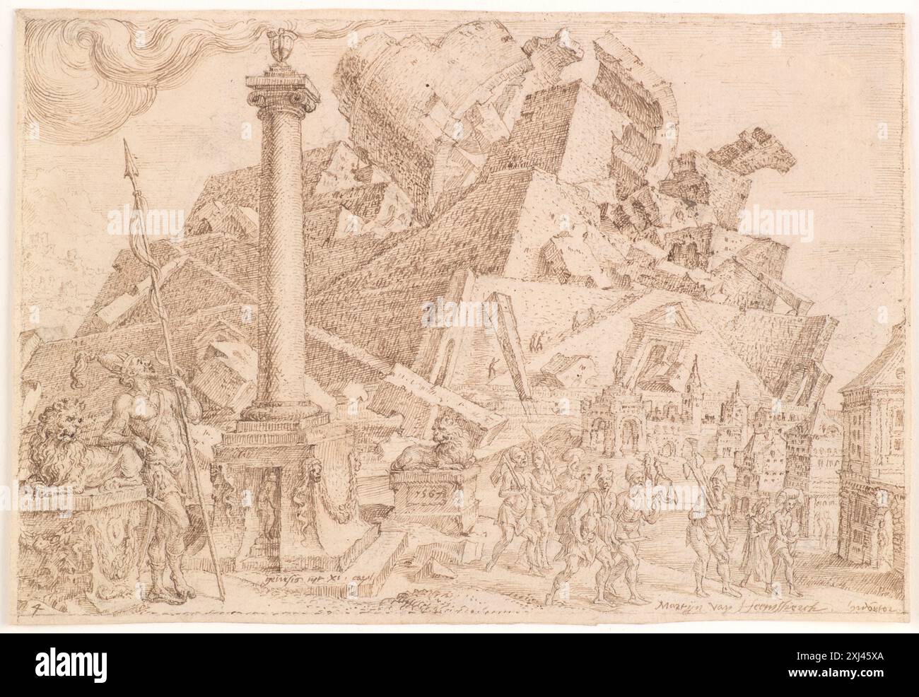 Drawing by Maarten van Heemskerck depicting the destruction of the ...