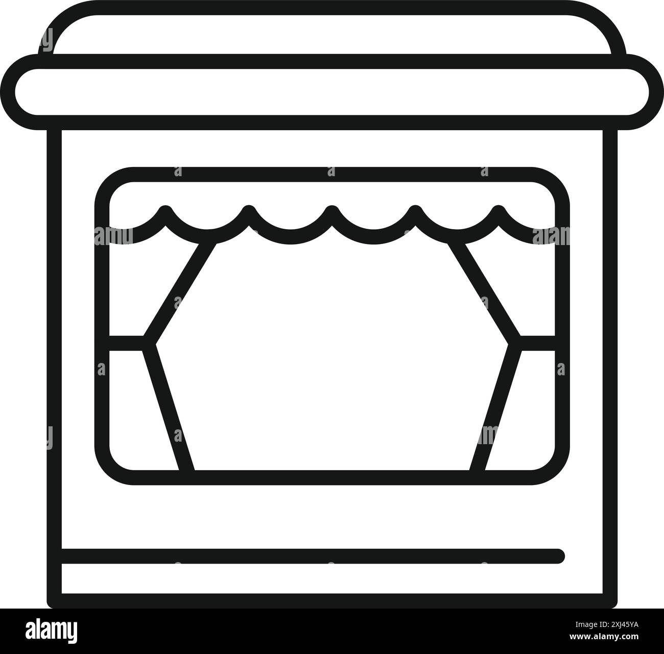 Simple black line drawing of puppet theater stage with closed curtains ...