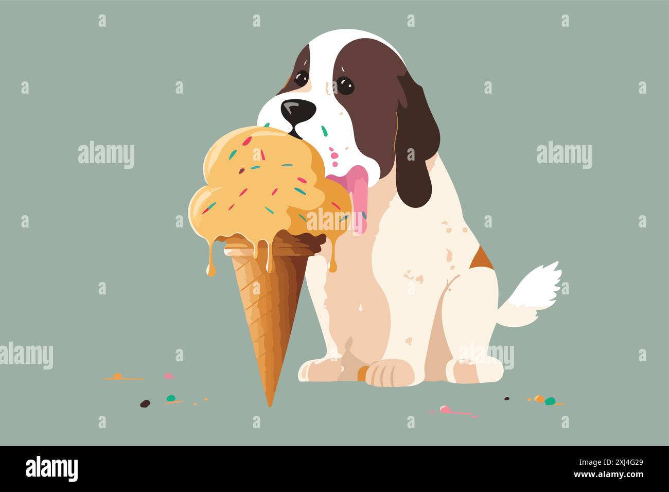 Dog eat ice cream vector illustration Stock Vector