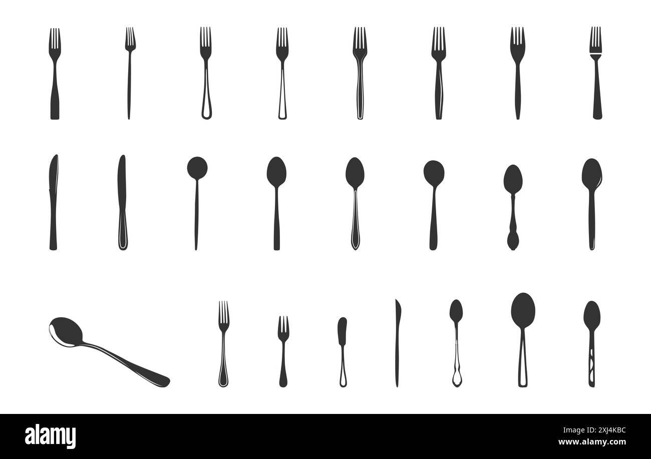 Teaspoon silhouette, Spoon silhouette, Spoon and Forks silhouette Stock