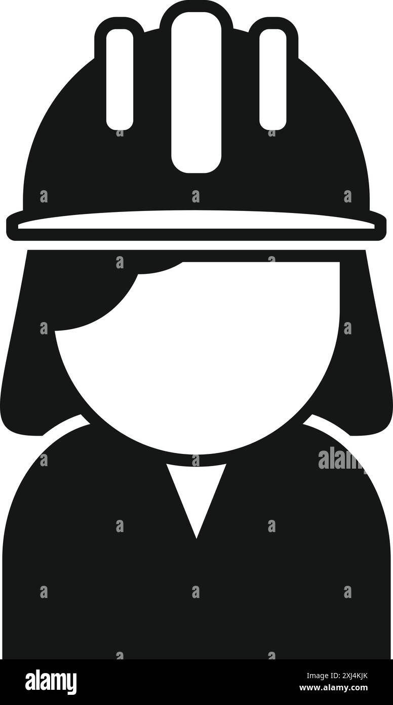 Black and white icon of a female construction worker wearing a hard hat ...
