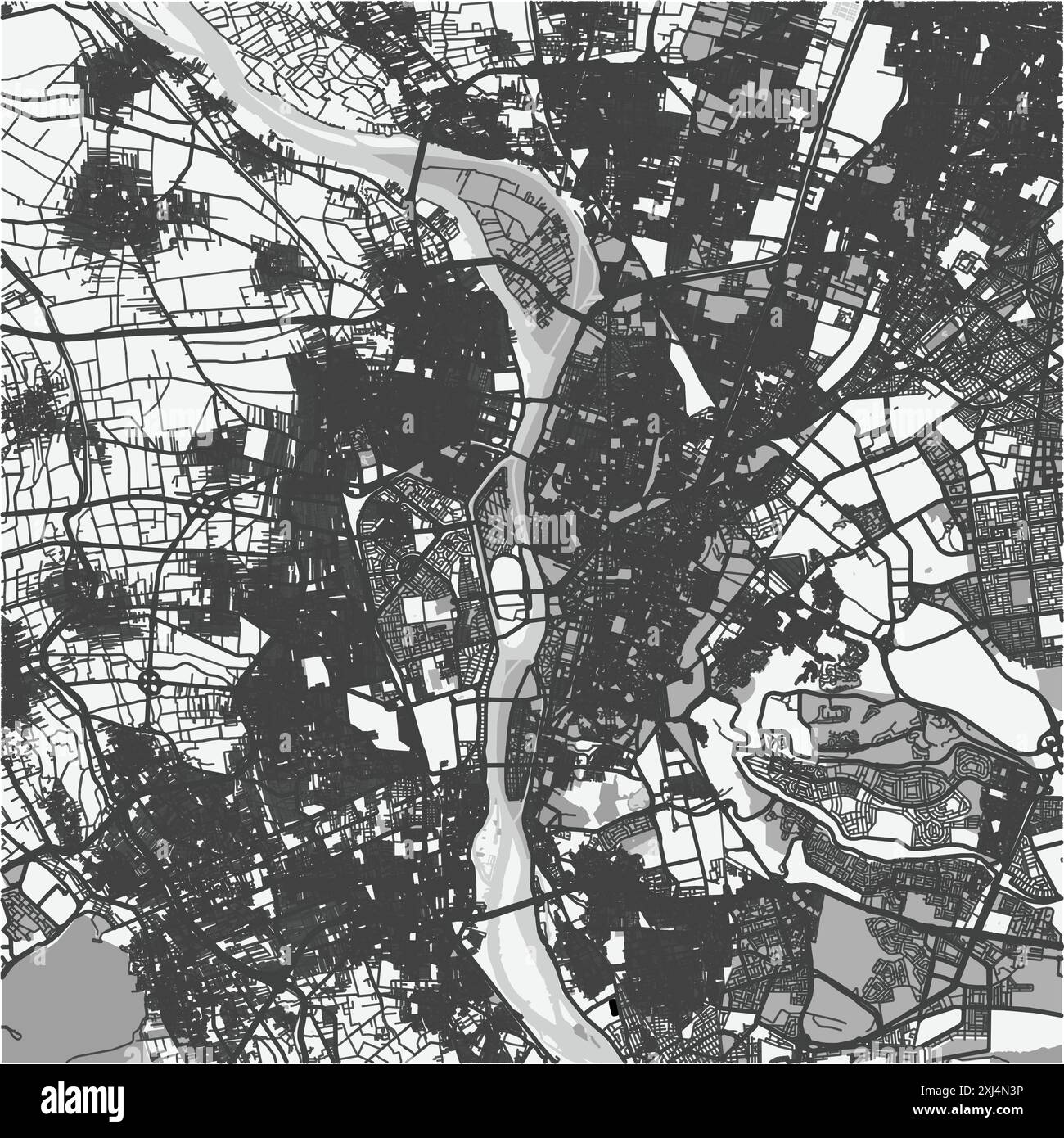 Map of Cairo in Egypt in grayscale. Contains layered vector with roads water, parks, etc. Stock Vector