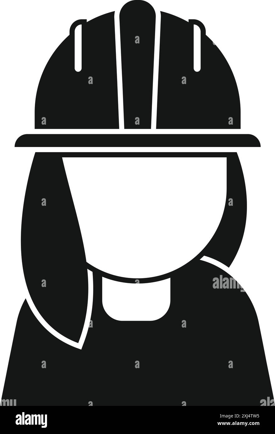 Black and white icon of a female construction worker wearing a hard hat ...