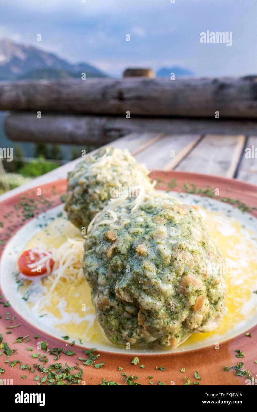 Austrian spinach dumplings on a table Stock Photo